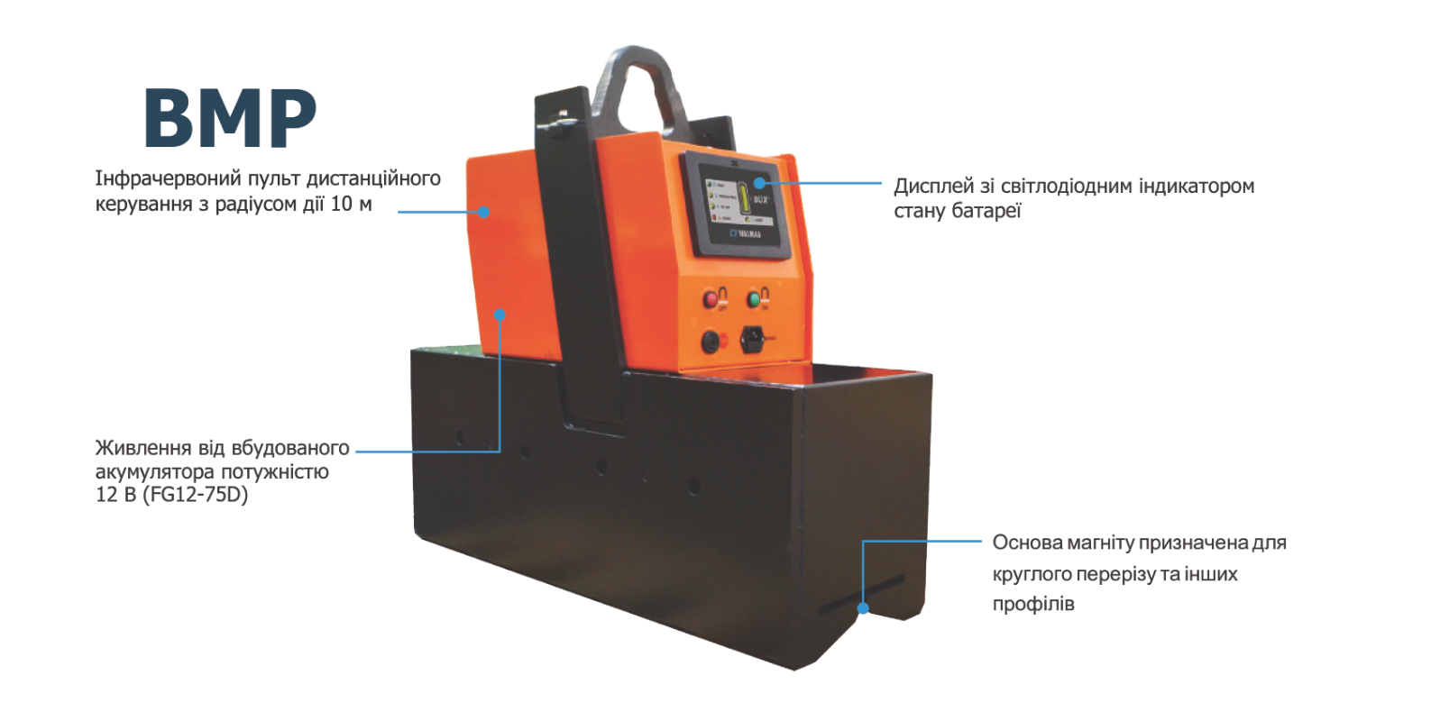 Магнітний акумуляторний грузозахват BMP з дистанційним управлінням