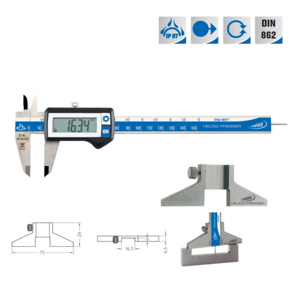 Зображення цифрового штангенциркуля 0-150 мм 0,01 мм DIN 862 в комплекті з базою для вимірювання глибини